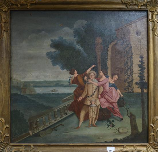 Italian School, oil on canvas, figures on a terrace, bear date 1787, 87 x 90cm